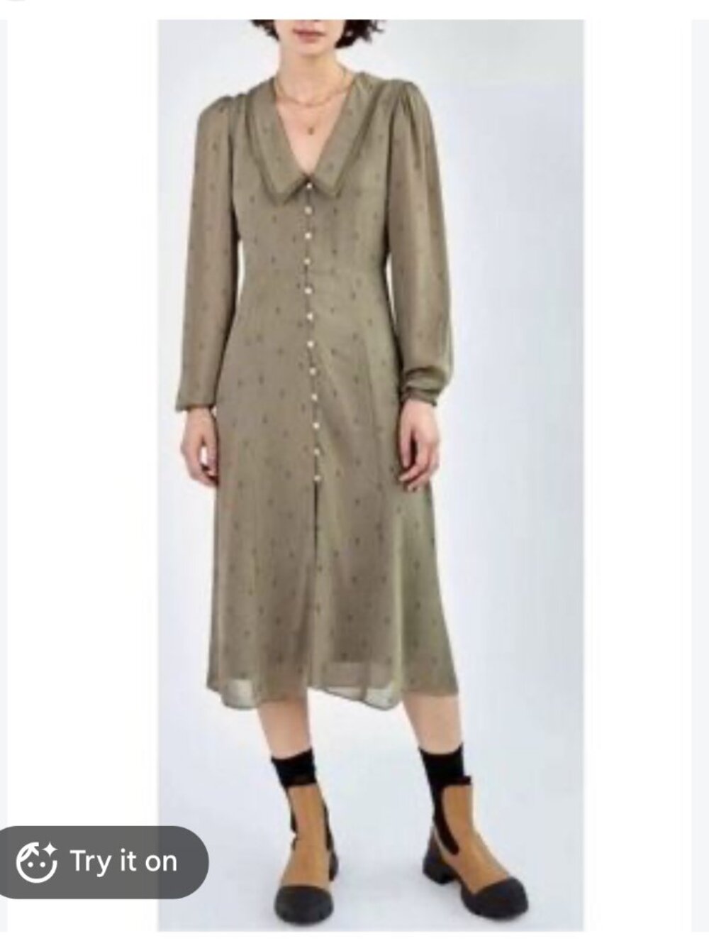 Artizia Wilfred Elsa Dress S Dry Basil Green Collared Button Front Floral Lace